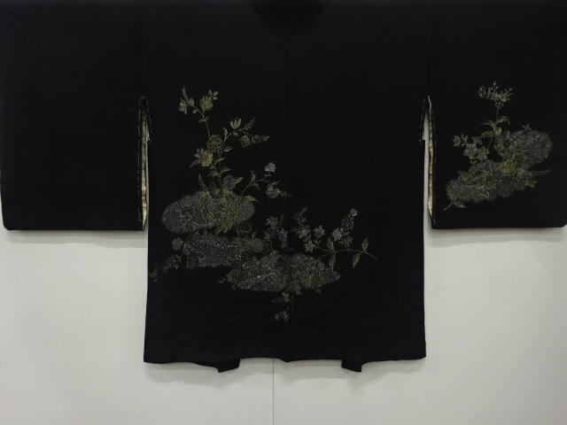 未使用品　漆　草花模様織り出し　長絵羽織